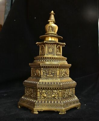 #ad 16 quot; Old Chinese Buddhism Yellow Bronze Sakyamuni Buddha Pagoda Statue EUR 560.00