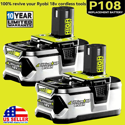 #ad 2PACK For RYOBI P108 18V High Capacity 8.0Ah Battery 18Volt Lithium Ion One Plus $42.49
