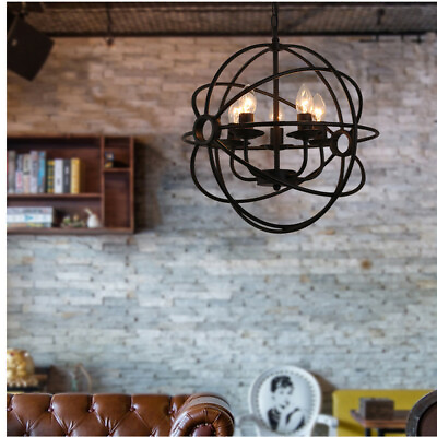 #ad Anti rust Cage Chandelier Lamp Round Hanging Ceiling Light Fixture Globe Cage $37.60