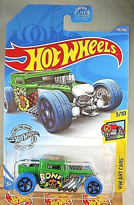 #ad 2020 Hot Wheels #159 HW Art Cars 3 10 BONE SHAKER Green w Blue Wheels Black 5 Sp $7.50