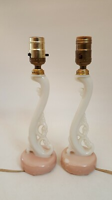 #ad RARE ALACITE ALADDIN LAMP PAIR WHIP STYLE PINK amp; WHITE 1950s 12quot; TALL $179.96