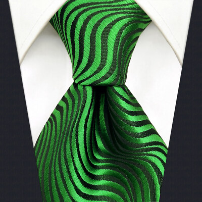#ad Samp;W SHLAXamp;WING Mens Neckties Emerald Green Black Ripple for Suit Jacket Wedding $6.99