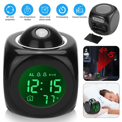 #ad LED Projection Alarm Clock Digital LCD Display Voice Talking Weather Snooze USB $12.79