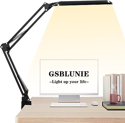 #ad Black LED Desk Lamp Adjustable Metal Swing Arm Desk Lamp with Clamp 3 Color Mo $12.49