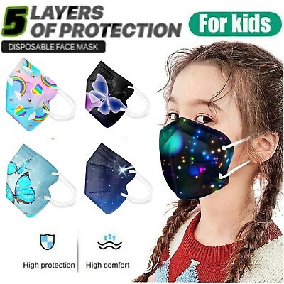 #ad 10 50x Kids N95 Face Mask Protective 5 Layer BFE 95% KN95 Disposable Respirator $22.77