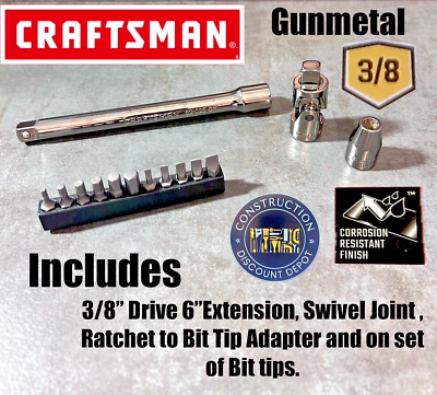 #ad Craftsman 3 pc GUN METAL Accessory Set 3 8 drive w BONUS Socket Bit Tips $21.99