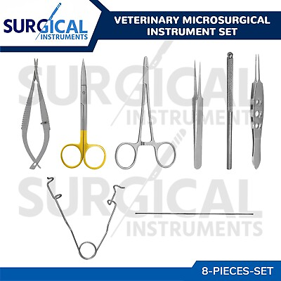 #ad 8 Pcs Veterinary Microsurgical Instruments Set Surgical Kit German Grade $34.99