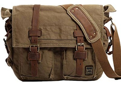 #ad Berchirly Military Canvas Leather Messenger Laptop Bag $58.96