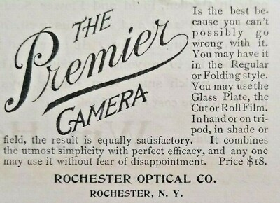 #ad Premier Antique Camera Vintage Print Ad Rochester Optical Co. New York 1893 $17.99