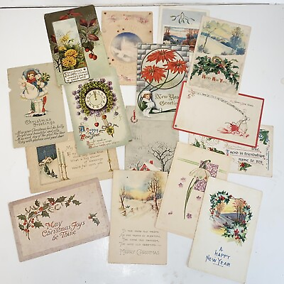 #ad Antique Early 1900s 1920 Christmas and New Year Post Cards Lot of 15 $38.00