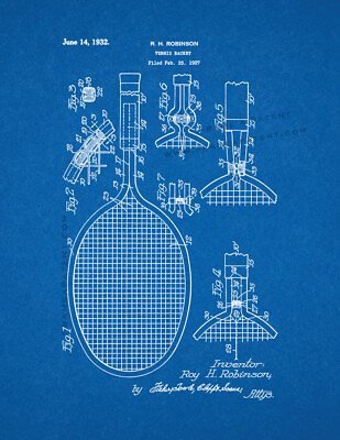#ad Tennis Racket Patent Print Blueprint $12.96