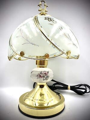 #ad Rare Gorgeous Floral Painted Glass Brass Table Desk Lamp Art Decor 12quot; H Antique $59.00