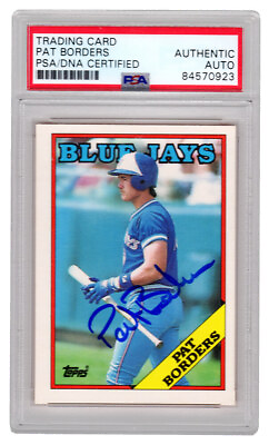 #ad Pat Borders Autographed Blue Jays 1988 Topps Traded RC Card #17T PSA $73.26