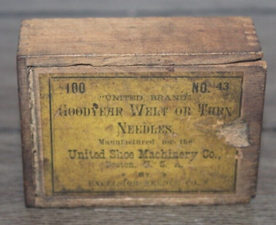 #ad Antique UNITED SHOE MACHINERY CO. Goodyear Welt Or Turn Needles BOX ONLY No. 43 $13.49