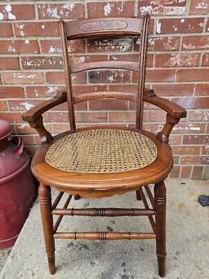 #ad Antique Dining Chair Solid Walnut Cane Seat Burl Back #4 $95.99