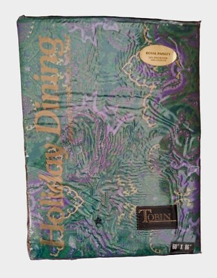 #ad Vintage Tobin Holiday Dining Fabric Tablecloth Royal Paisley 60quot; X 85quot; NOS $25.00