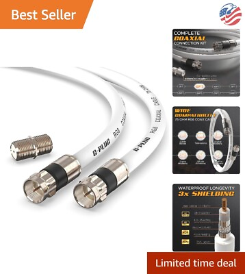 #ad Premium Universal Coaxial Cable Set High Speed Internet Satellite TV White $16.99