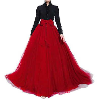 #ad Women#x27;s Tulle Skirt Long Mesh Layered Tutu Skirt Belt High Waist Party Ball Gown $17.99