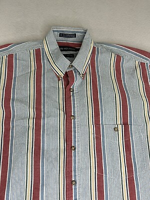 #ad Van Heusen Mens Over Easy Large Multicolor Striped SS Button Down Shirt L $14.99