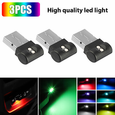 #ad 3x Mini USB RGB LED Car Interior Light Neon Atmosphere Ambient Lamp Accessories $9.98