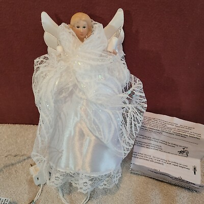 #ad VTG 9quot; Angel Christmas Tree Topper Lace Satin 10 Light Bisque Face amp; Hands $12.99