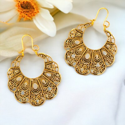#ad 🆕 Gold Plated Bohemian Hoop Style Earrings Fashion Boho Gift 🇺🇸 US SELLER $11.99