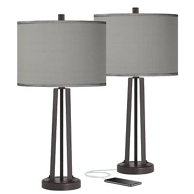 #ad Modern Table Lamps Set of 2 with USB Dark Bronze Gray Shade for Living Room Home $199.99