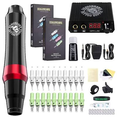 #ad Dragonhawk S4 Tattoo Pen Machine Kit 20Pcs Power Supply Color Inks $54.95