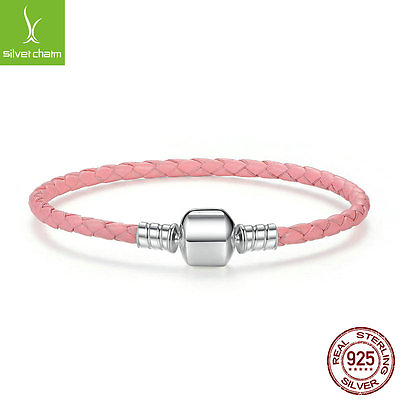#ad Original 925 Sterling Silver Wholesale Pink Color Leather Bracelet Fashion Style $8.00