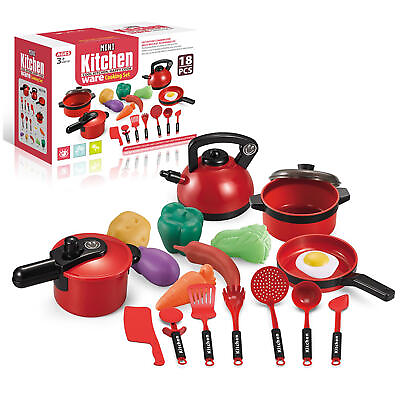 #ad 18 PCS Pretend Play Kitchen Accessories Kids Kitchen Toys with Play Pots Pans $18.37