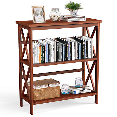 #ad Wooden Shelf Bookcase 3 Tier Open Bookshelf W X Design Freestanding Rack Natural $69.99