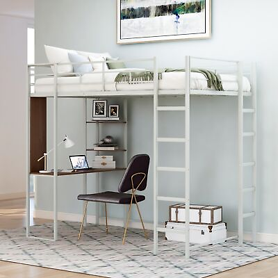#ad Twin Metal Loft Bed with 2 Shelves and one Desk Silver Old SKU: MF281206AAN $391.22