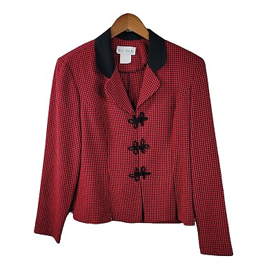#ad Vintage Check Blazer Jacket size Large Dark Academia Tailored Red Black Plaid $21.24