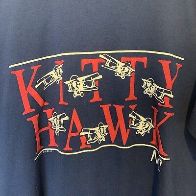 #ad Vintage 1991 Single Stitch Screen Stars Best Kitty Hawk NC XL T Shirt Airplane $14.79