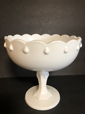 #ad Lg White Milk Glass Pedestal Composite Serving Bowl Scalloped Edges Home Decor $17.47