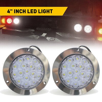 #ad 2X 4 Inch Round 16 LED Tail Light Reverse Backup Lamp White For Truck Trailer US $18.85