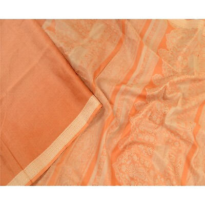 #ad Sanskriti Vintage Sarees Indian Peach Pure Silk Printed Sari Soft Craft Fabric $27.38