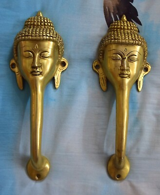#ad Religious Design Lord Buddha Figure Door Handle Golden Brass Lounge Dec CJ130 $145.00