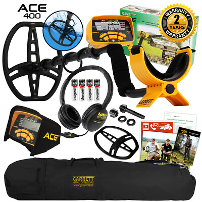 #ad Garrett ACE 400 Metal Detector with DD Waterproof Search Coil and Carry Bag $383.40