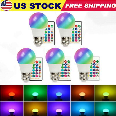 #ad 5PCS E27 16 Color Changing Light Bulbs with Remote Dimmable LED Light Bulb NEW $16.21
