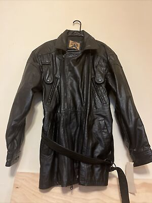 #ad Phase 2 Black leather jacket mens Large motorcycle vntg 80s 90s biker W Tags $60.00