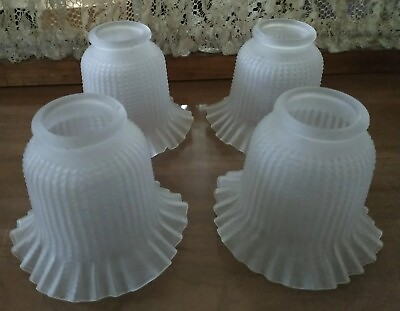 #ad #ad Set of 4 Vintage Glass Bead Ruffled Lamp Light Shades Frosted Ceiling Fan 2quot; Ft $22.75