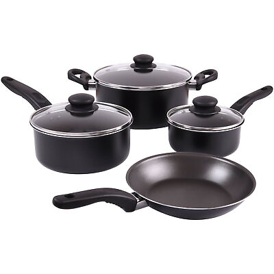 #ad New 7 Piece Black Cookware Set Nonstick PotsPans Home Kitchen Cooking Non Stick $17.89