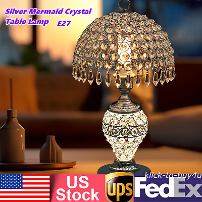 #ad Table Lamp Nightstand Crystal Glass Desk Light Bedroom Bedside Lamp Living Room $59.85