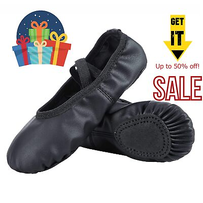 #ad Black Soft Leather Ballet Shoes Ballet Slippers Dance Shoes for Girls Women DY $9.99