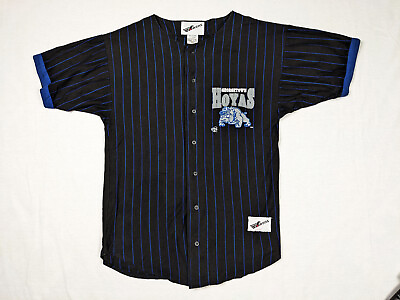 #ad Vintage Ravens Georgetown Hoyas Pinstripe Button Up Baseball Jersey Men#x27;s Small C $30.00