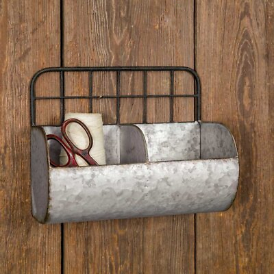 #ad Industrial Farmhouse Chic Small Divided Wire Back Wall Bin Shelf $40.05