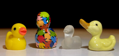 #ad Vintage Ceramic amp; Vinyl Miniature Mini Duck Duckling Set Of 4 Animal Figurines $20.00