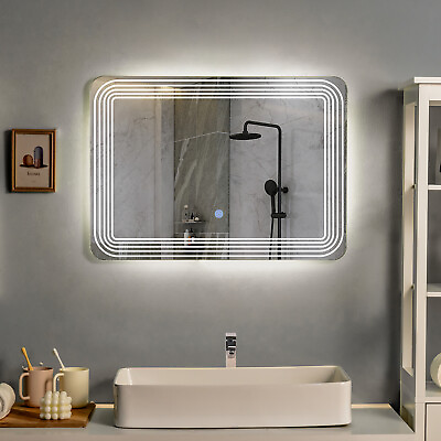 #ad Rectangle Bathroom LED Mirror Wall Mounted 3 Color Dimmable Touch Switch Makeup $79.99
