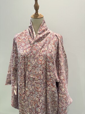 #ad Japanese Antique KIMONO Vintage SILK Dress cardigan authentic robe Pink $50.00